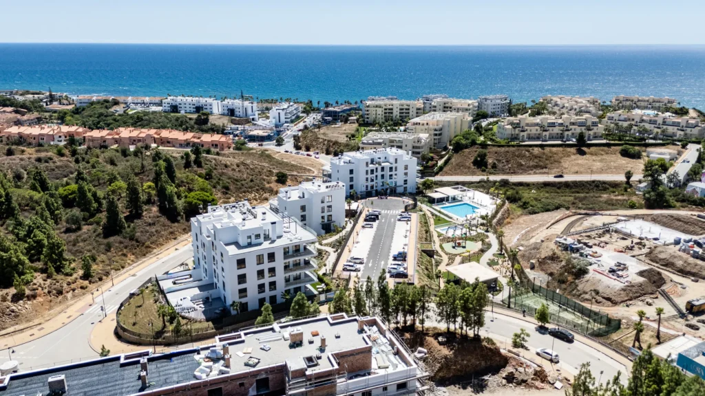 Drone photo of a new apartment development near the coast