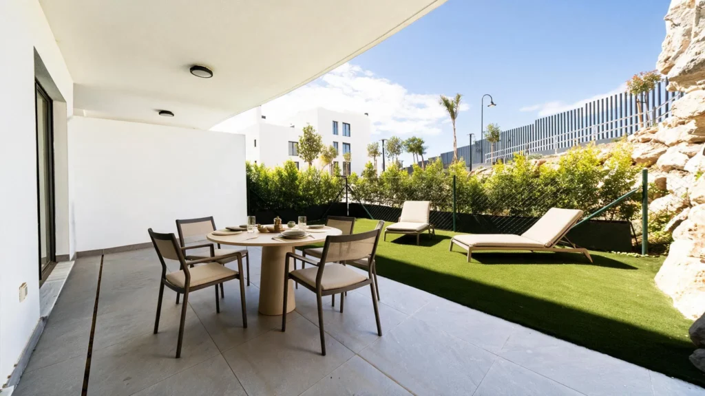 Garden terrace, virtually staged with outdoor furniture