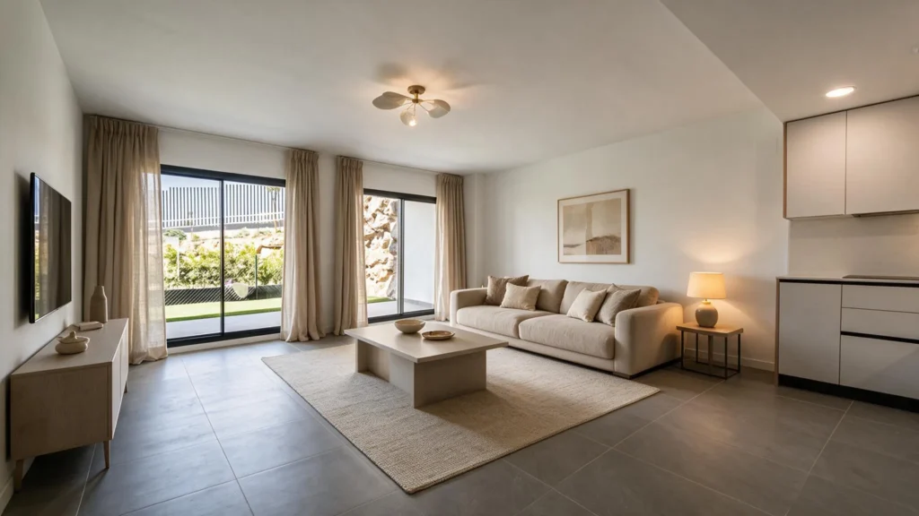 Living room, virtually staged with AI furniture